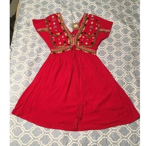 Earthbound Embroidered Red Coin Dress
